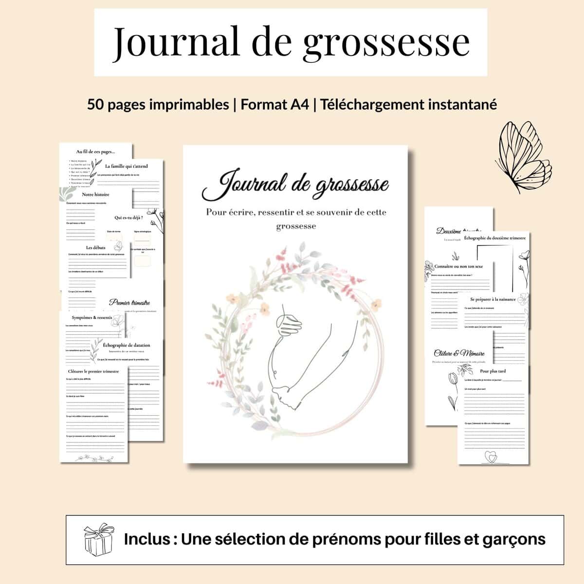 Journal de grossesse à imprimer – Suivi Maternité Minimaliste