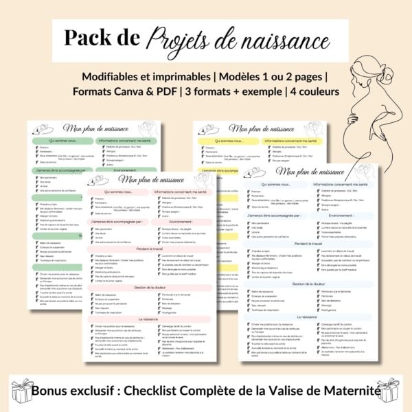 Projet de naissance personnalisable – Pieds de Bébés Pastels + Liste Valise